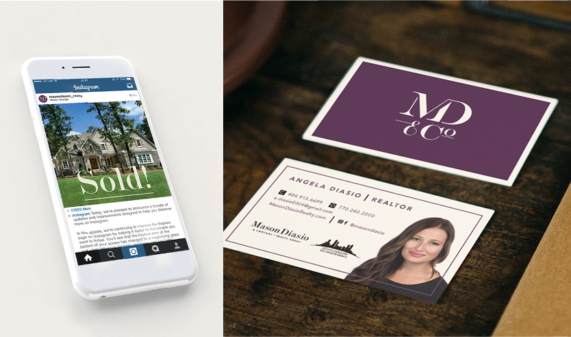 Mason Diasio logo, business cards, and social graphics created by Annatto.